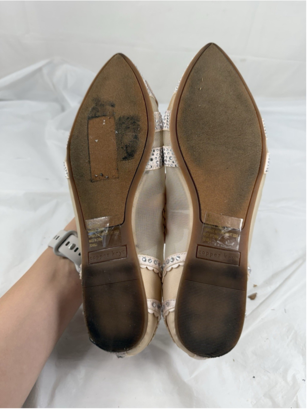 Copper Key Crystal Pointed Toe Butterfly Flat Shoes Womens 8M - Picture 5 of 15